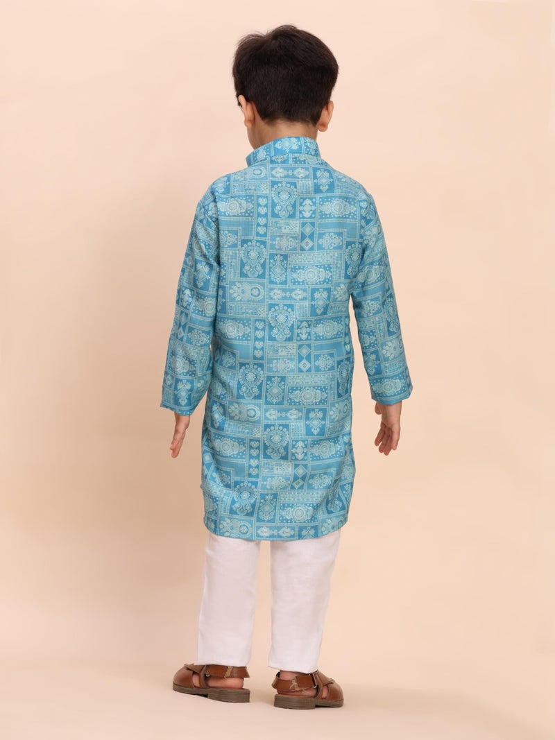 Pro-Ethic Style Developer Boys Heavy Cotton Printed Kurta and Pajama Set For Kid's Ethnic Wear (S-280), 4-5 years, Teal Green - Image 4