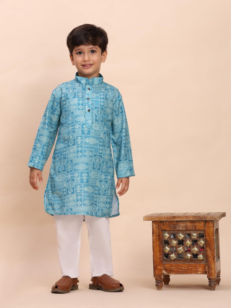 Pro-Ethic Style Developer Boys Heavy Cotton Printed Kurta and Pajama Set For Kid's Ethnic Wear (S-280), 4-5 years, Teal Green - Image 3