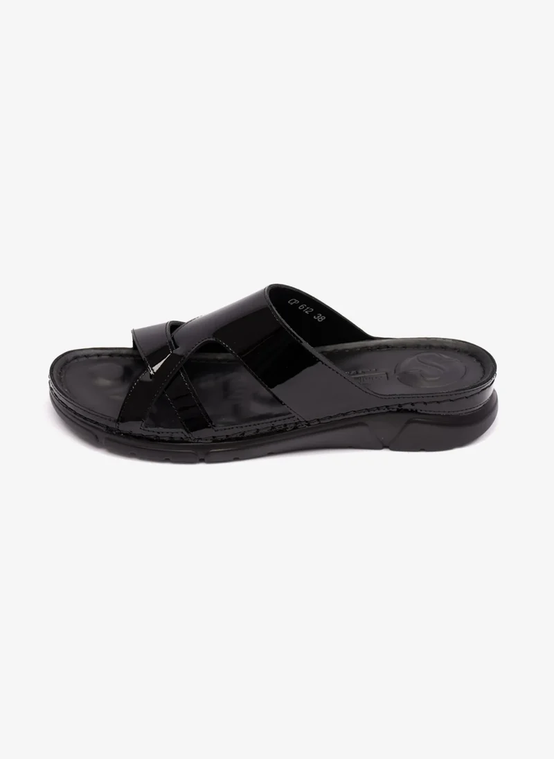 Comfort Plus WOMENS PATENT LEATHER COMFORT PLUS SANDALS BLACK