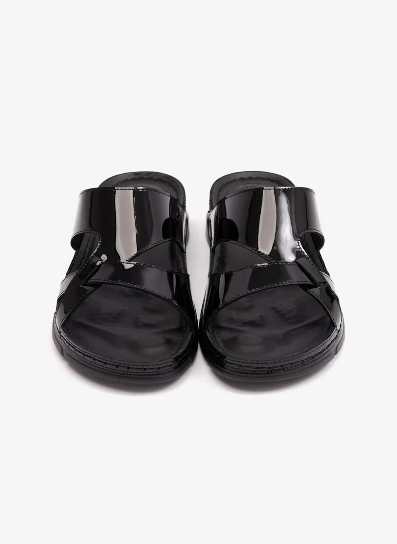 Comfort Plus WOMENS PATENT LEATHER COMFORT PLUS SANDALS BLACK