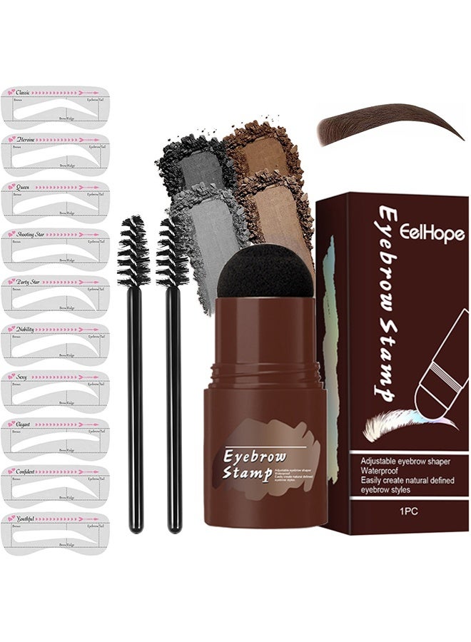 Eelhope Eyebrow Stamp, Brow Shaping Kit Definer, 10 Reusable Stencils for Women Makeup Tools (Dark Brown) - Image 1