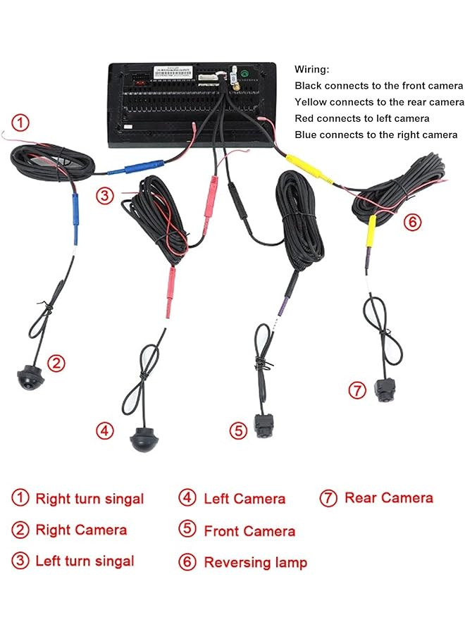 جياو نظام رؤية الطيور العالمي بزاوية 360 درجة، مسجل فيديو رقمي للسيارة عالي الدقة 1080 بكسل، رؤية بانورامية، نظام كاميرا الرؤية الخلفية الشامل لشاشة التحكم المركزية للسيارة التي تعمل بنظام أندرويد (شريحة 307 + عدسة 6048) - Image 4