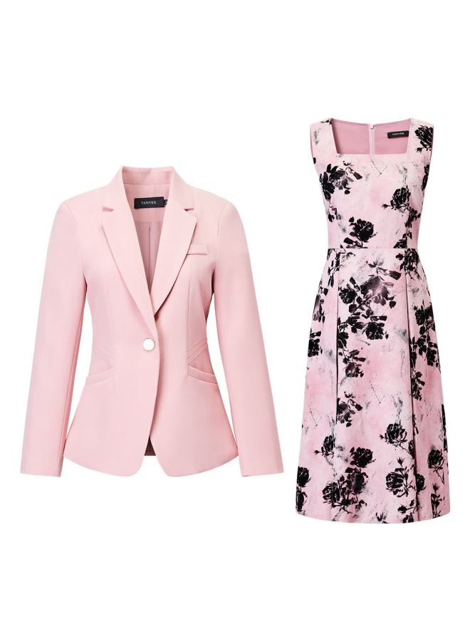 Yanyee Yanyu Pink Blazer Vest Dress Set For Women Early Spring High-end Elegant Outfit Full Set Pink XL - Image 3