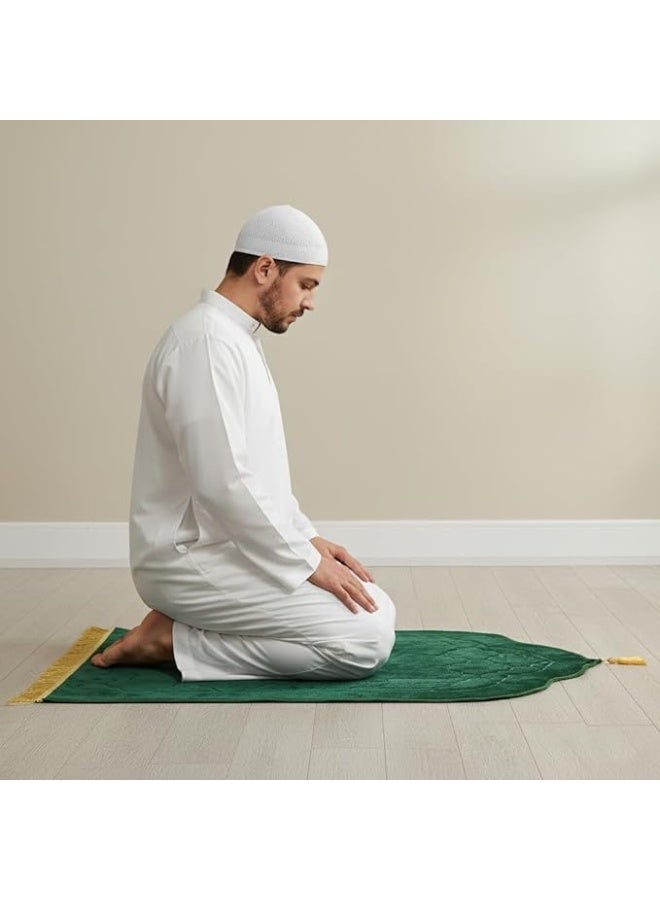 Fabienne Embossed Prayer Mat Anti-Slip Velvet Top Islamic Prayer Mat Dome Style Thick Padded Sajadah Prayer Rug for Men Women Eid Gift Ramadan 70 x 110 cm (Dark Green) - Image 2