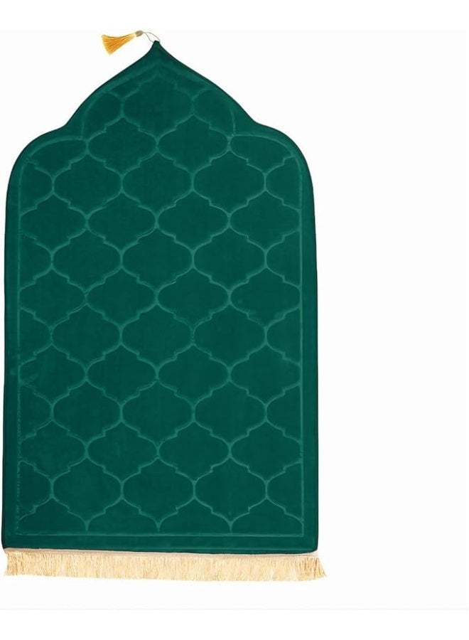 Fabienne Embossed Prayer Mat Anti-Slip Velvet Top Islamic Prayer Mat Dome Style Thick Padded Sajadah Prayer Rug for Men Women Eid Gift Ramadan 70 x 110 cm (Dark Green) - Image 3