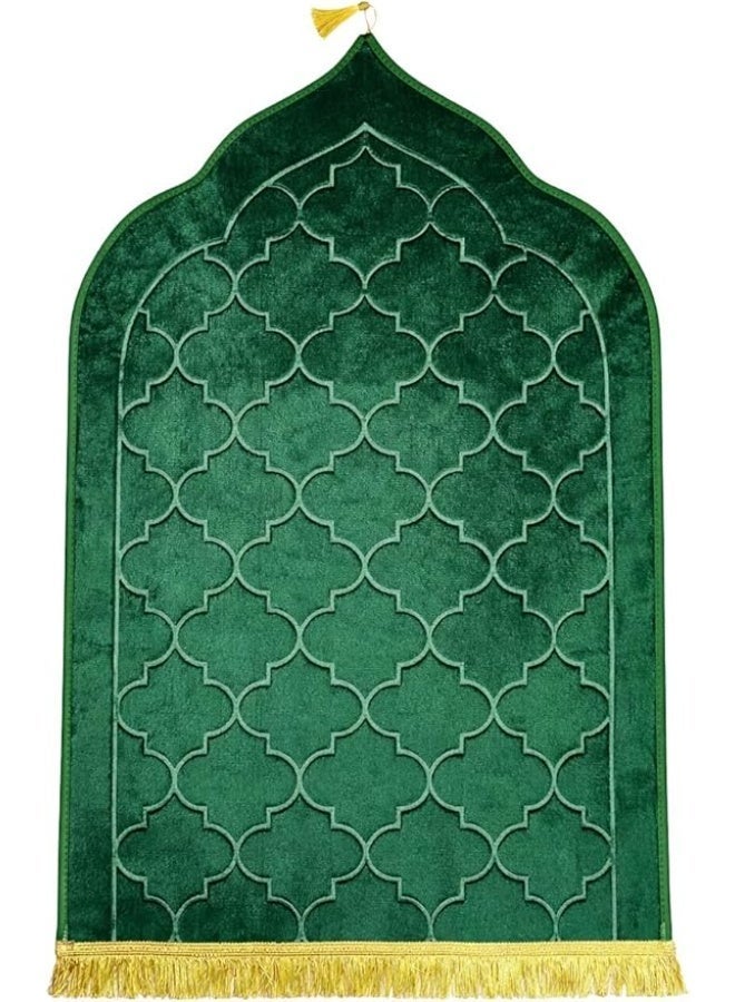 Fabienne Embossed Prayer Mat Anti-Slip Velvet Top Islamic Prayer Mat Dome Style Thick Padded Sajadah Prayer Rug for Men Women Eid Gift Ramadan 70 x 110 cm (Dark Green) - Image 1