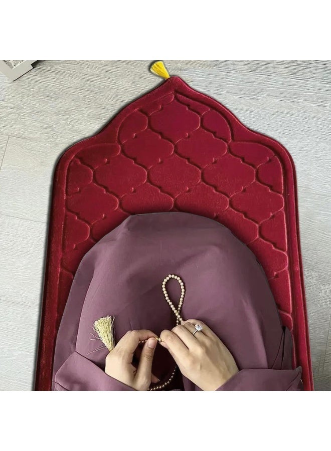 Fabienne Embossed Prayer Mat Anti-Slip Velvet Top Islamic Prayer Mat Dome Style Thick Padded Sajadah Prayer Rug for Men Women Eid Gift Ramadan 70 x 110 cm (Dark Green) - Image 5