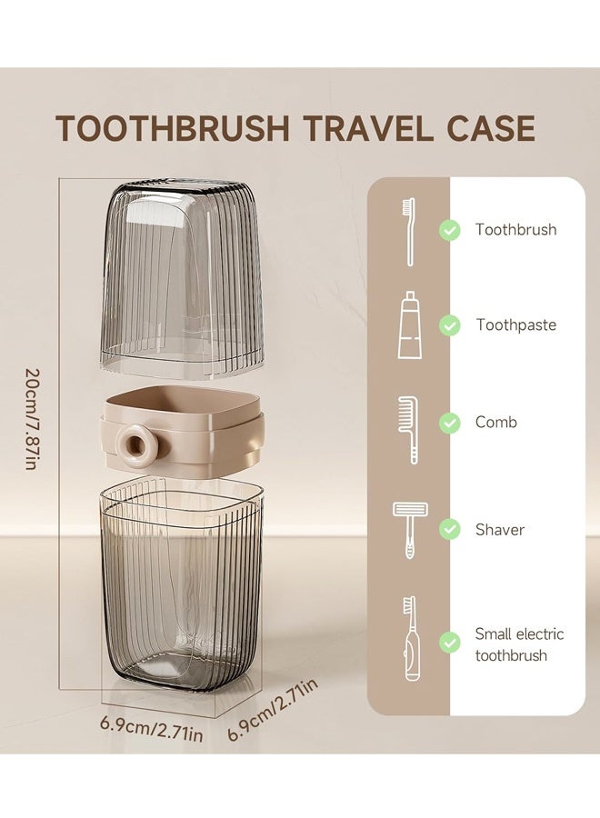 2 In 1 Portable Travel Toothbrush Holder Cup Beige Clear - Image 2