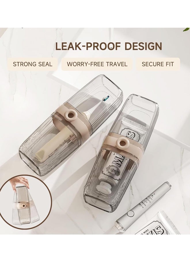 2 In 1 Portable Travel Toothbrush Holder Cup Beige Clear - Image 5