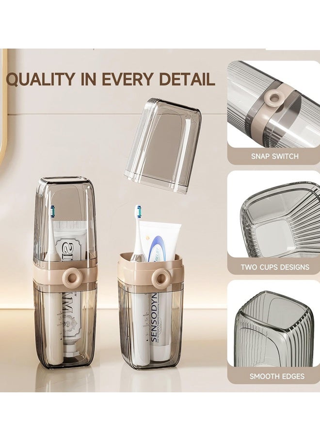 2 In 1 Portable Travel Toothbrush Holder Cup Beige Clear - Image 3