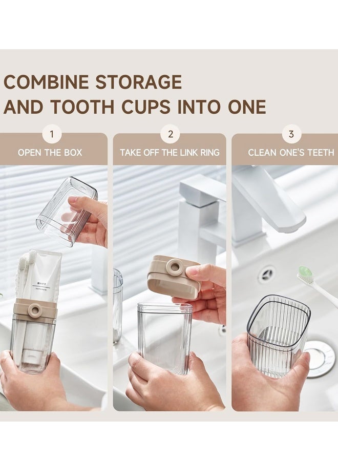 2 In 1 Portable Travel Toothbrush Holder Cup Beige Clear - Image 4