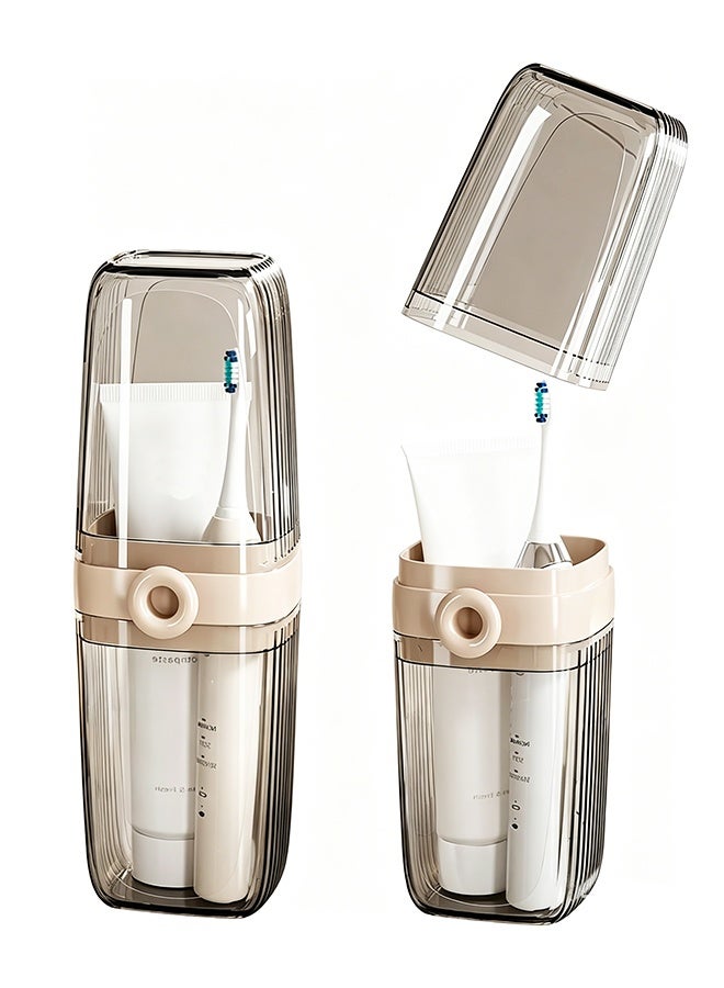 2 In 1 Portable Travel Toothbrush Holder Cup Beige Clear - Image 1