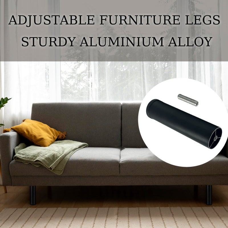 Yuqim 4 Pack Adjustable Furniture Legs Replacement M8 Thread Metal Furniture Legs 6 Inch Couch Legs Replacement Legs For Bed, Sofa, Cabinet(Black, 5.7-6.06 Inch) - Image 4
