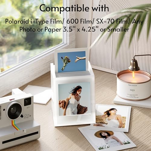 WINKINE Acrylic Polaroid Photo Storage Box for Polaroid i-Type/600/SX-70 Film, 4.2''x3.5'' Frame Box with Sliding Lid, Wedding Guest Book Alternative, Instax Photo Frame, White, 1 Pack - Image 2