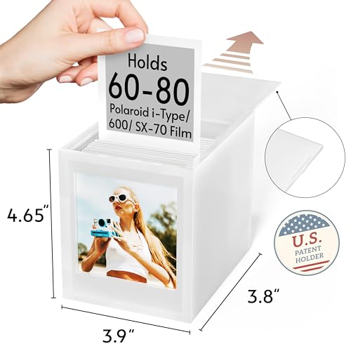WINKINE Acrylic Polaroid Photo Storage Box for Polaroid i-Type/600/SX-70 Film, 4.2''x3.5'' Frame Box with Sliding Lid, Wedding Guest Book Alternative, Instax Photo Frame, White, 1 Pack - Image 3