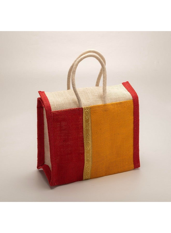 Soman Jute Thamboolam Bags for return gifts Golden Yellow and Red combo - Set of 10 - Image 5