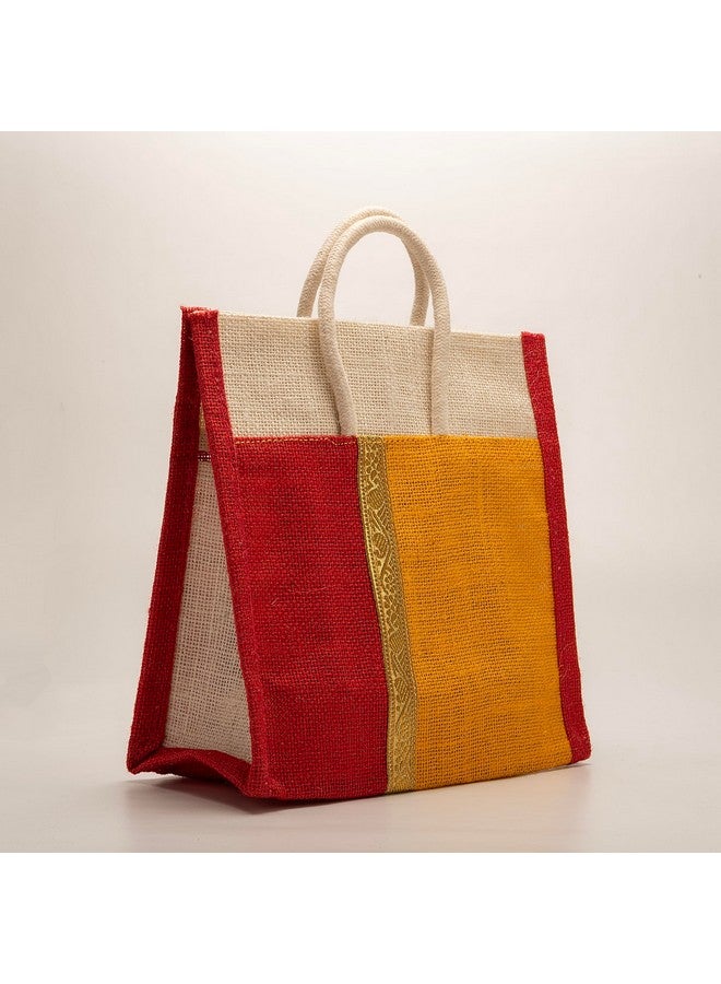 Soman Jute Thamboolam Bags for return gifts Golden Yellow and Red combo - Set of 10 - Image 3