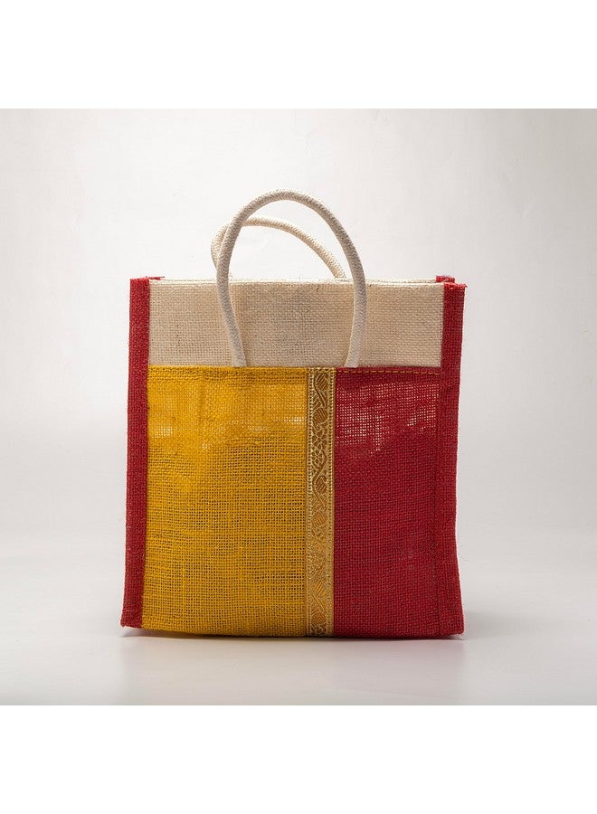 Soman Jute Thamboolam Bags for return gifts Golden Yellow and Red combo - Set of 10 - Image 4