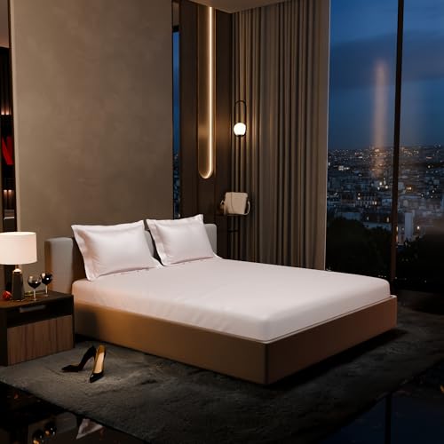 Stoa Paris 300TC UltraSatin King Bedsheet Set, 10” Drop Fitted Bedsheet with 2 Pillow Covers, Hypoallergenic, Wrinkle Free, Aesthetic Bedding, Home Decor, Gift, Date Night - Blushing Pink - Image 1