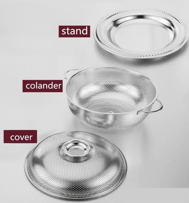 HaRvic HaRvic Stainless Steel Colander Strainer Drainer with Cover and Plate Washing Drain Basket for Rice Fruits Vegetable Noodles Pasta Beans Grains Washing Filter Basket for Kitchen Bowl  - Image 4