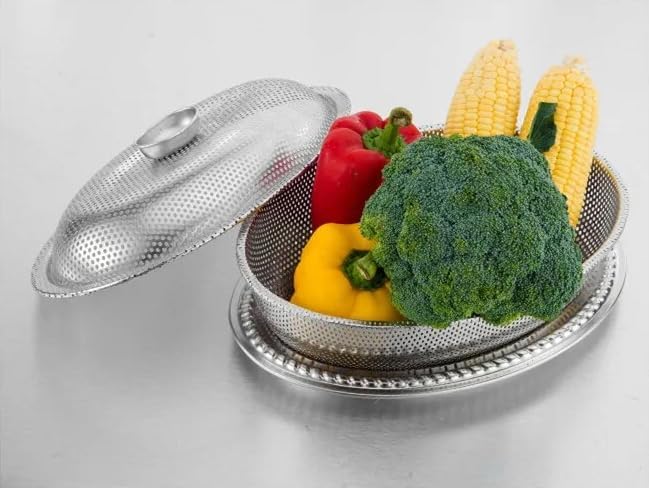 HaRvic HaRvic Stainless Steel Colander Strainer Drainer with Cover and Plate Washing Drain Basket for Rice Fruits Vegetable Noodles Pasta Beans Grains Washing Filter Basket for Kitchen Bowl  - Image 1