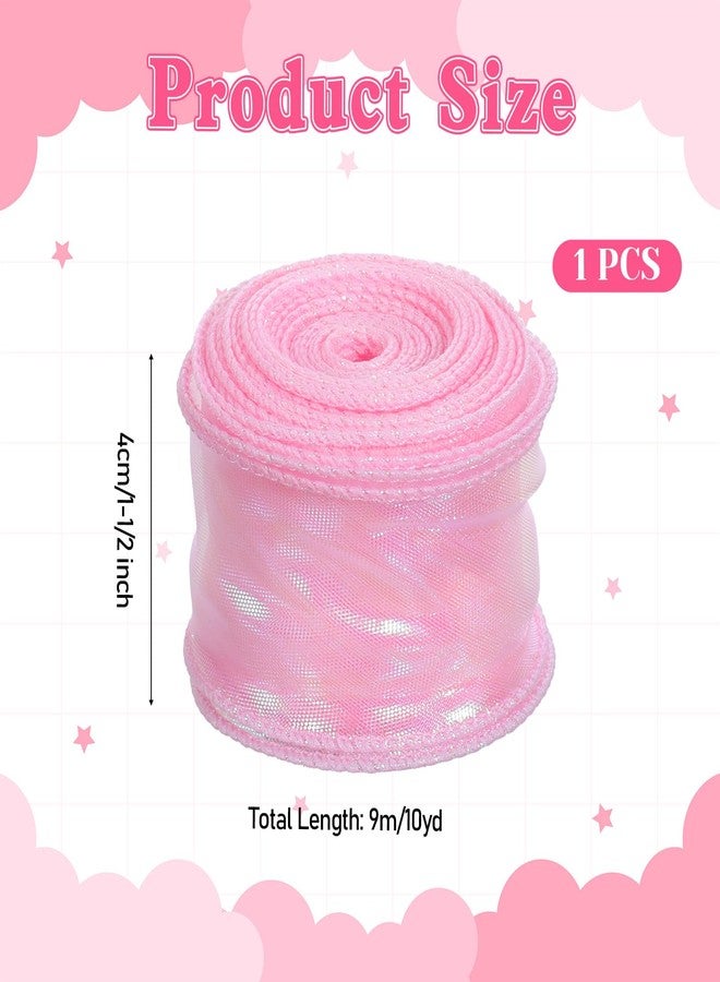 Bruislard Pink Organza Ribbon 1-1/2 Inch x 10 Yard Iridescent Organza Ribbon Sheer Wired Shimmer Chiffon Ribbons Silk Chiffon Mesh Yarn Ribbons Sparkly Fishtail Yarn Gift Ribbonss for Gift Wrapping - Image 2