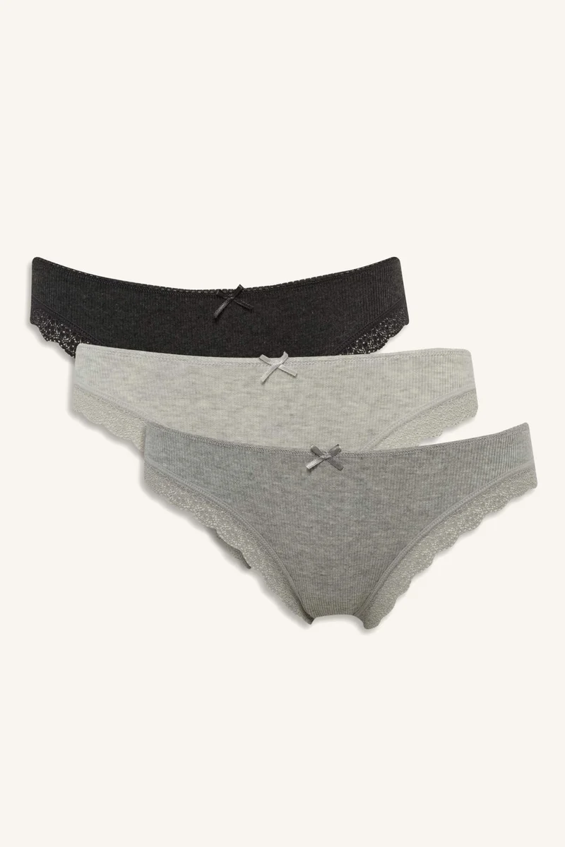 ديفاكتو Fall in Love Lace Detailed Ribbed 3 Piece Brazilian Panties