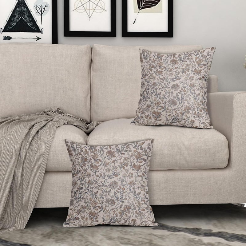Vintage Pillow Covers 20x20 Inch 2-Piece Brown Neutral Style - Traditional Block Print Design Square Pillow Covers for Home Couch Decor - Image 3