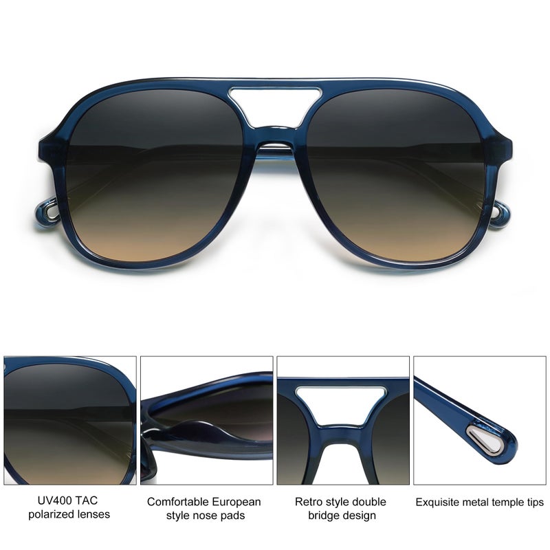 SOJOS Retro Polarized Aviator Sunglasses for Women Men Classic 70s Vintage Trendy Square Aviators SJ2174, Dark Blue/Grey Gradient Brown - Image 2