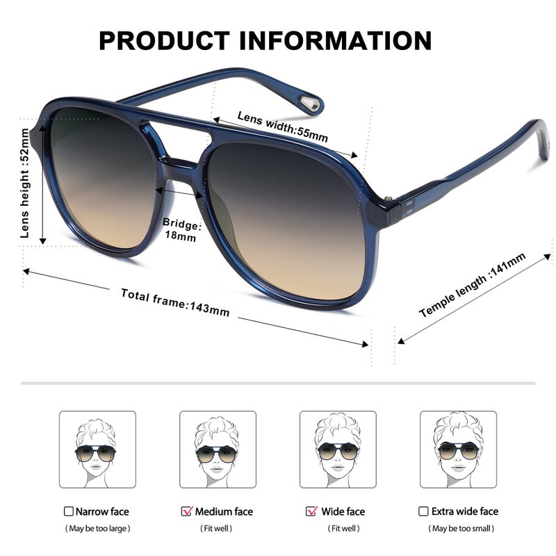 SOJOS Retro Polarized Aviator Sunglasses for Women Men Classic 70s Vintage Trendy Square Aviators SJ2174, Dark Blue/Grey Gradient Brown - Image 4