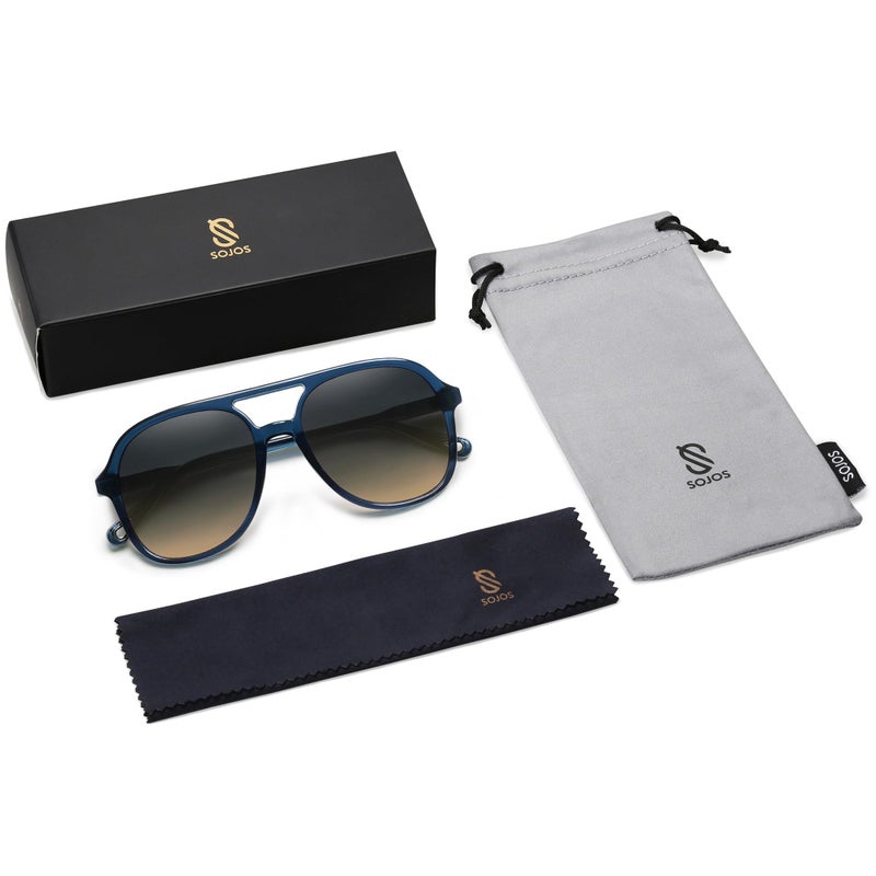 SOJOS Retro Polarized Aviator Sunglasses for Women Men Classic 70s Vintage Trendy Square Aviators SJ2174, Dark Blue/Grey Gradient Brown - Image 5