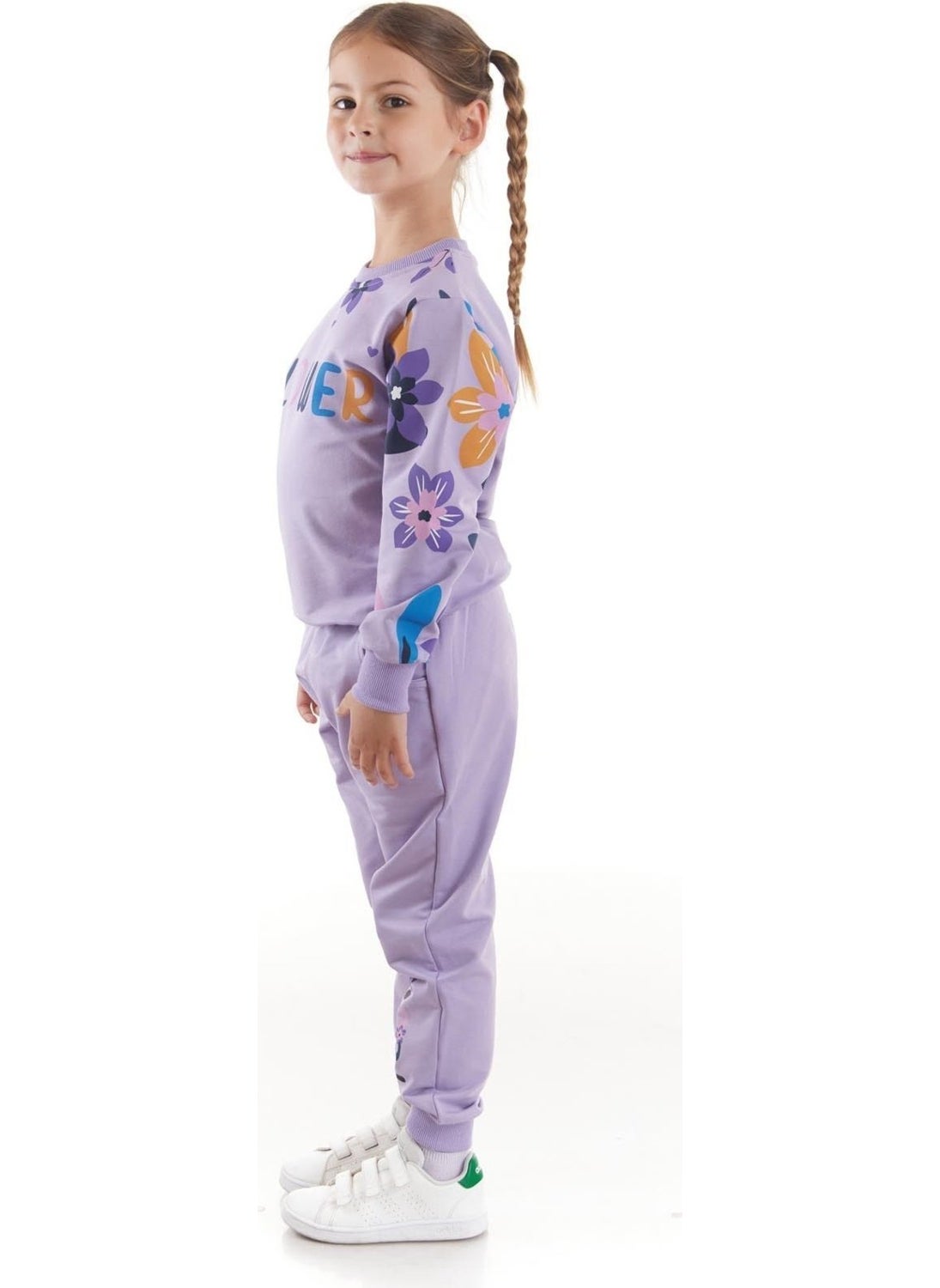 Ahengim - Girls Tracksuit Flower Printed Bottom Top Two Piece Set Cotton Seasonal AK2505 - Image 1