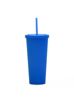 Cross-border direct supply double-layer plastic straw Cup custom simple 24oz spot large capacity water Cup frosted cup Sapphire Blue V