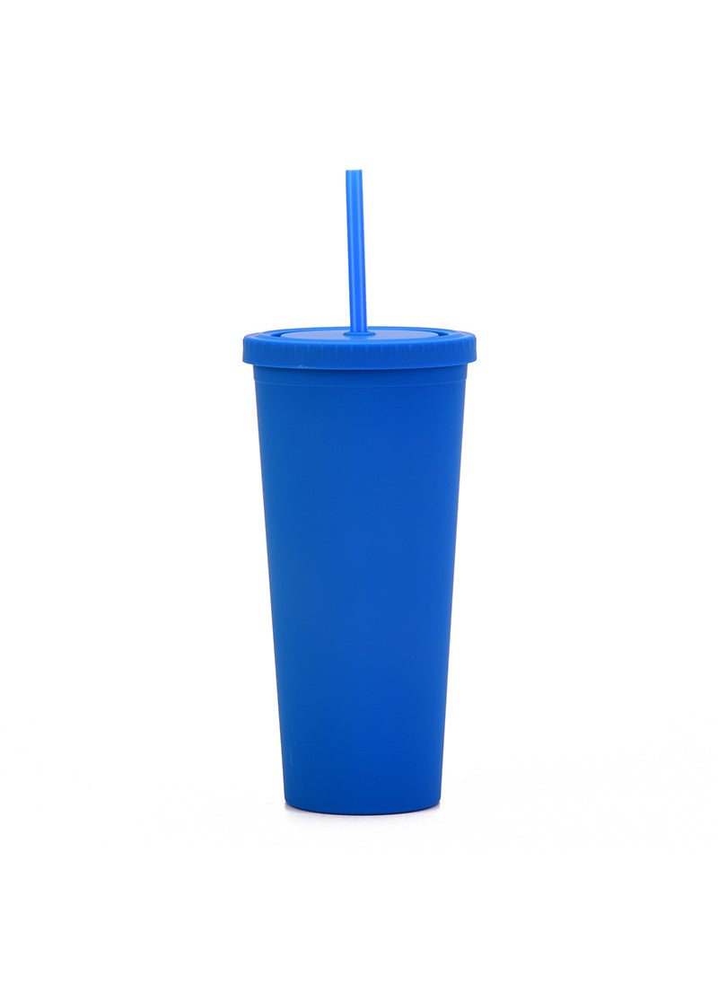 Generic - Cross-border direct supply double-layer plastic straw Cup custom simple 24oz spot large capacity water Cup frosted cup Sapphire Blue V - Image 1