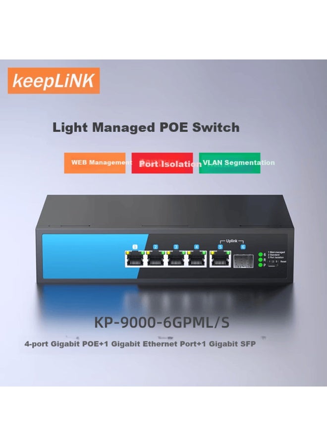 Keeplink Kp-9000 Light Management Poe Switch, 6 Ports Full Gigabit, Power For Surveillance Cameras, Per Unit