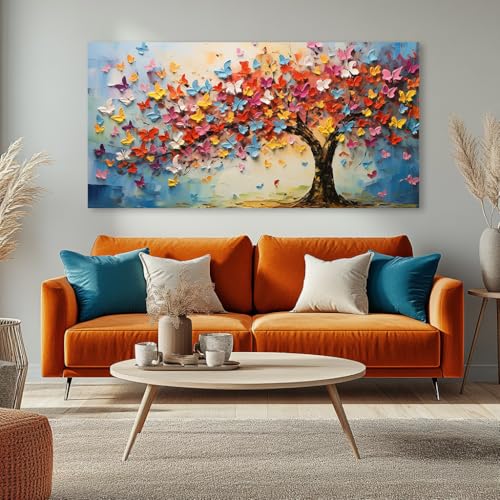 IDAFU Butterfly Tree Canvas Wall Art Colorful Tree of Life Canvas Oil Painting Prints for Living Room Office Abstract Butterfies Tree Wall Dcor Artwork Family Bedroom Farmhouse DcorReady to Hang 16x32 Inches - Image 3