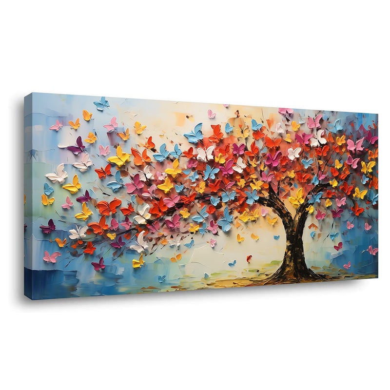 IDAFU Butterfly Tree Canvas Wall Art Colorful Tree of Life Canvas Oil Painting Prints for Living Room Office Abstract Butterfies Tree Wall Dcor Artwork Family Bedroom Farmhouse DcorReady to Hang 16x32 Inches - Image 2