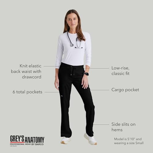 BARCO Grey s Anatomy Classic Mia Scrub Pant for Women Black, 6-Pocket Low-Rise Straight Leg Bottoms with Natural Stretch, Soil Release Fabric, and Super-Soft Finish Large, Regular Fit - Image 4