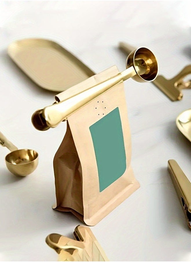 Generic - Golden Sealing Clip, integrated with coffee spoon and sealing clip, made of stainless steel for food packaging - Image 1