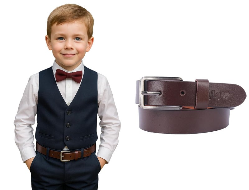 Flyer Kids Leather Belt for Boys & Girls | Genuine Adjustable Belt Real Leather Buckle Belt for School, Uniform, Bike Ride, Jeans | Age 2–14 Years | Brown | Pack of 1 | BR4579 - Image 1