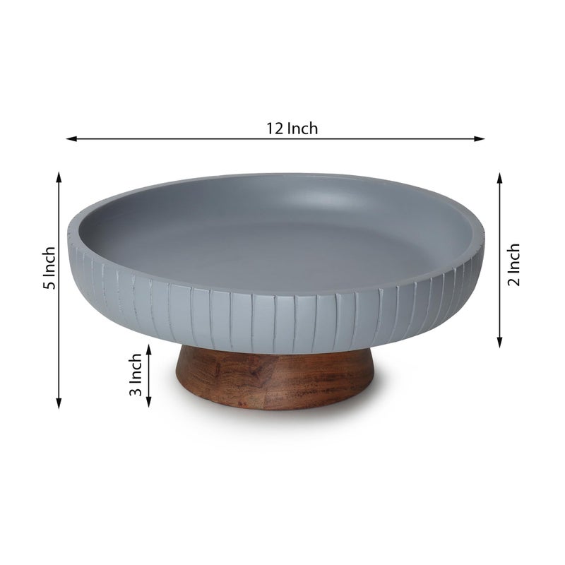 LAVAUK Mango Wood fruit bowl, Decorative gray bowl with natural finish pedestal | 12" dia | Dual tone look | Use as Centerpiece for kitchen counter or dining table | Wooden table decor|(Gray) - Image 4