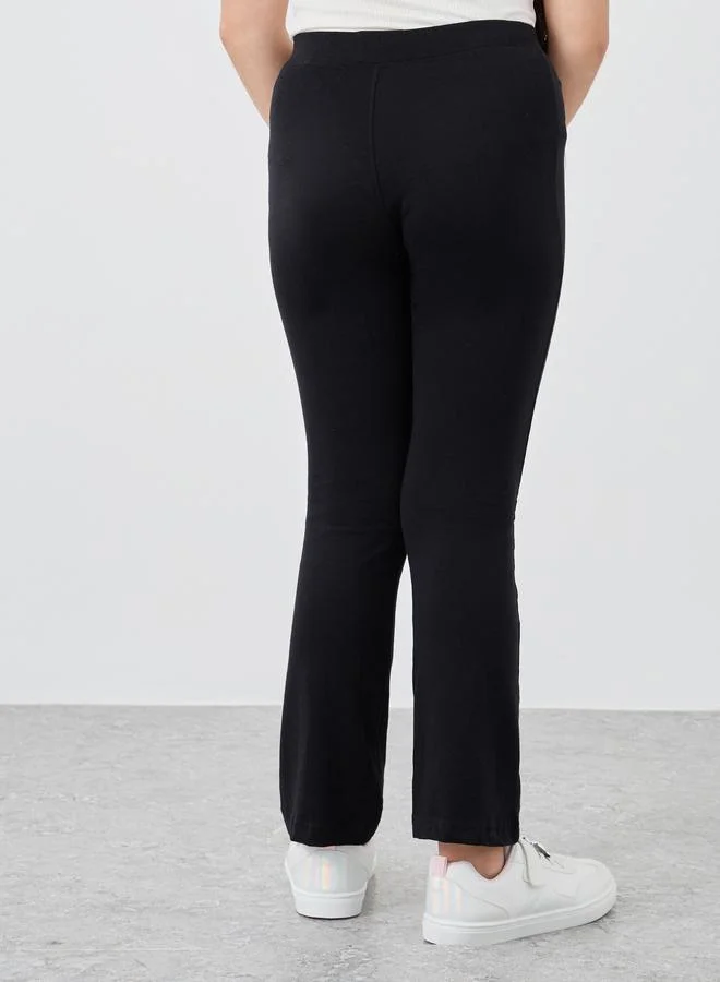 Styli Styli Girls Black Solid Elasticated Waistband Flared Leggings