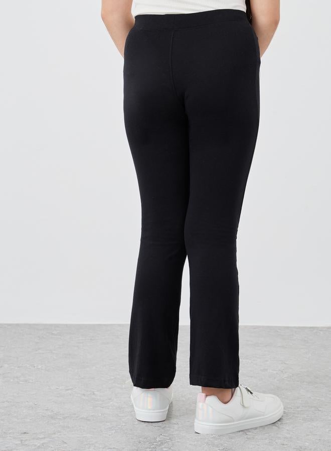 Styli Styli Girls Black Solid Elasticated Waistband Flared Leggings  - Image 4