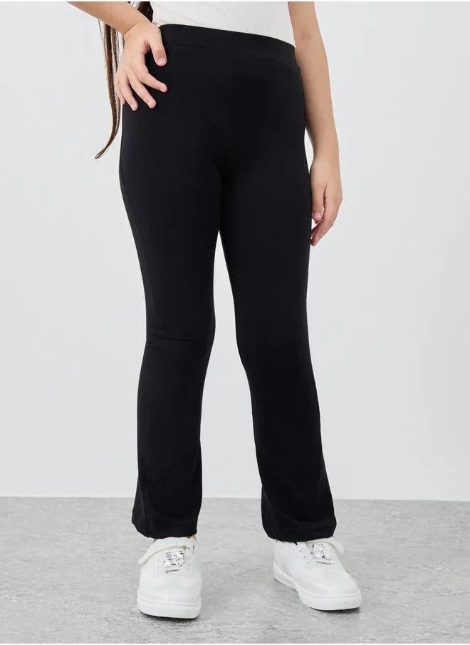 ستايلي Styli Girls Black Solid Elasticated Waistband Flared Leggings