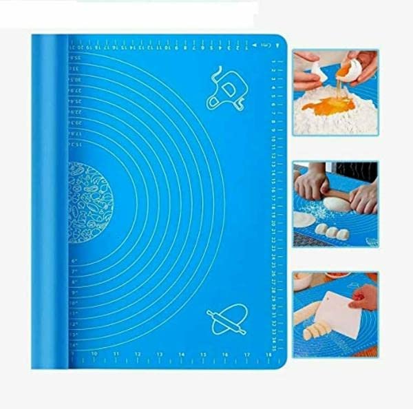 Carrot - Silicone Baking Mat Silicone Chapati Atta Kneading Mat Non-Stick Fondant Rolling Mat Stretchable for Kitchen Roti Chapati (Baking Mat 50 * 40 cm) (Blue, 1) - Image 3