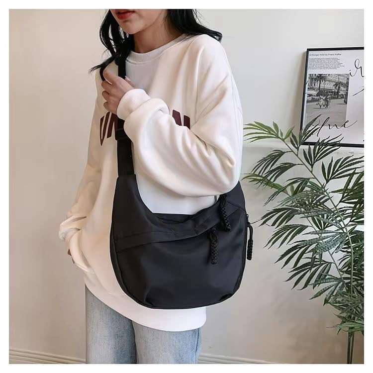 GLOSSY Nylon Crescent Crossbody Sling Bag For Women and Girls, 3 Zippers, Lightweight, Travel and Casual use (Black) - Image 2