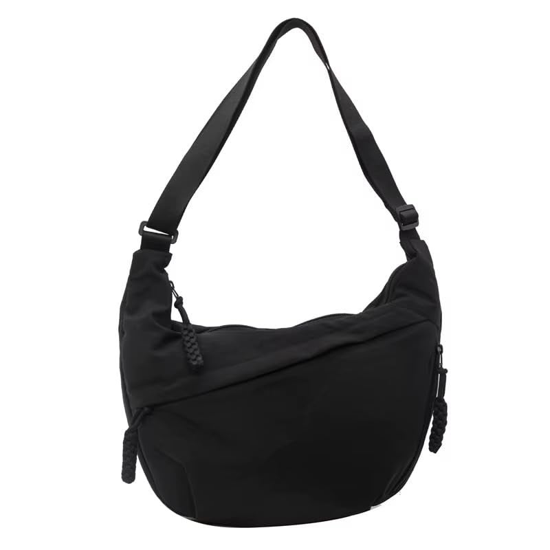 GLOSSY Nylon Crescent Crossbody Sling Bag For Women and Girls, 3 Zippers, Lightweight, Travel and Casual use (Black) - Image 1