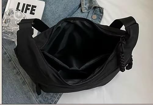GLOSSY Nylon Crescent Crossbody Sling Bag For Women and Girls, 3 Zippers, Lightweight, Travel and Casual use (Black) - Image 3