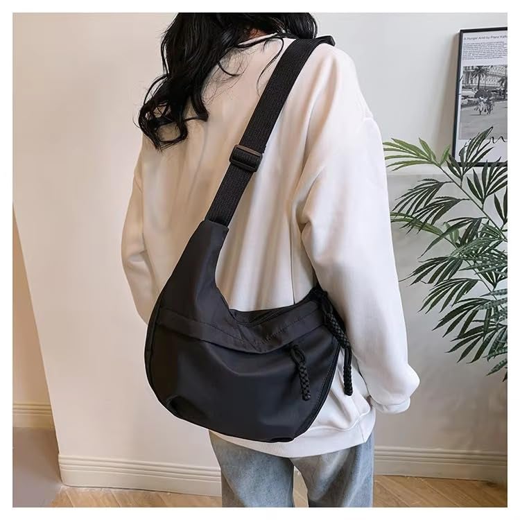 GLOSSY Nylon Crescent Crossbody Sling Bag For Women and Girls, 3 Zippers, Lightweight, Travel and Casual use (Black) - Image 4