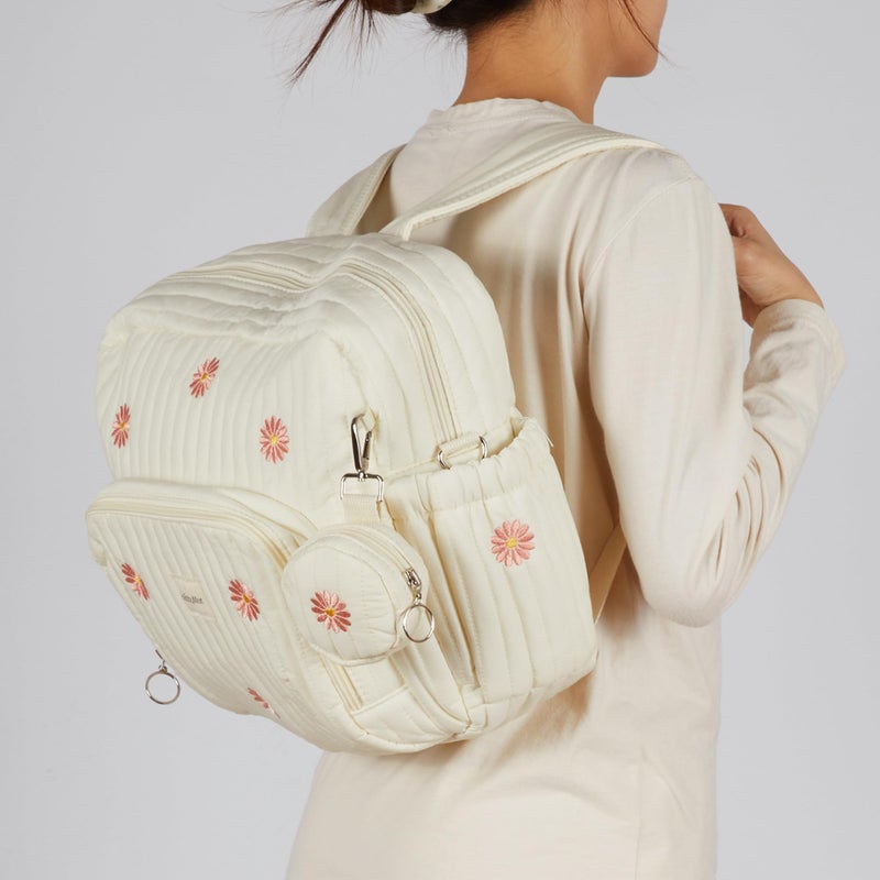 GOBABYMART Diaper Bag Backpack, Medium Maternity baby bag & Changing Pad, Insulated Pockets, Stroller Straps & Pacifier Case (Medium - Beige Flowers) - Image 4